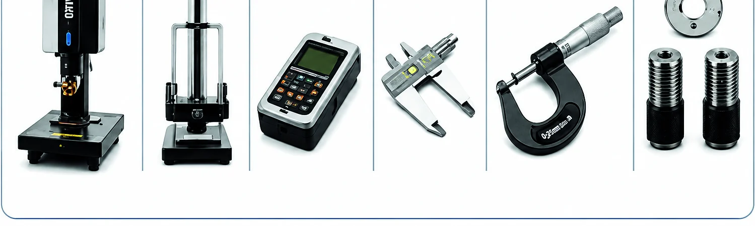 In-house metrology lab — vision measuring system, surface-roughness tester, micrometers, vernier calipers and thread gauges